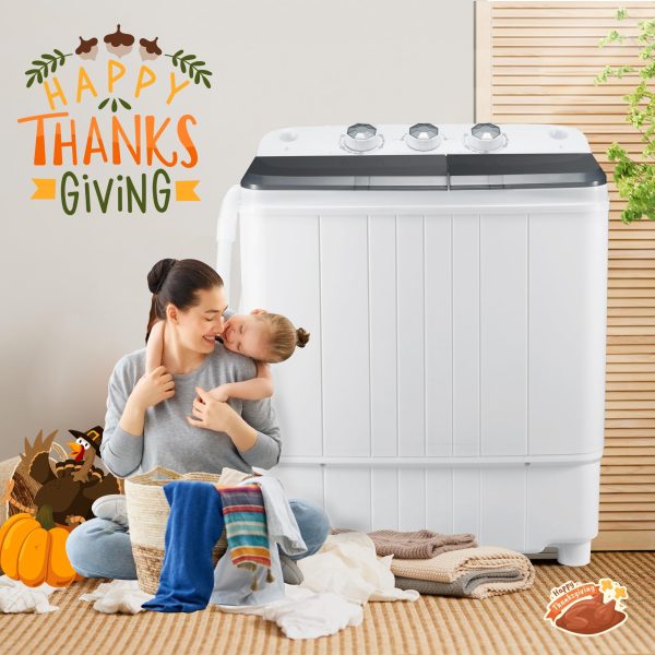 Homguava Portable Washing Machine 17.6Lbs Capacity Washer and Dryer Combo 2 In 1 Mini Compact Twin Tub Washing Machine Laundry Washer(11Lbs) & Spinner(6.6Lbs) with Built-in Gravity Drain Pump,Low Nois - Image 2
