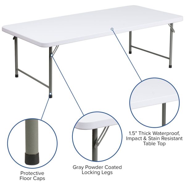 Emma and Oliver 4.93-Foot Kid's Granite White Plastic Folding Activity Table - Play Table - Image 3