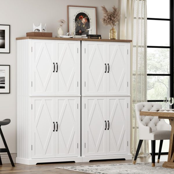 HOSTACK 64" Pantry Cabinet, Tall Kitchen Pantry Storage Cabinet, Modern Farmhouse Bathroom Storage Cabinet, Large Bookcase, 4 Doors|Adjustable Shelves, for Dining Room, Living Room, Home Office, White - Image 2