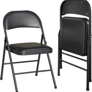 Folding Chairs 2 Pack Vinyl Padded Seat Easy Storage-Stackable Morden Commercial Seat with Powder-Coated Metal Frame Heavy Duty Foldable Chairs for Indoor Office