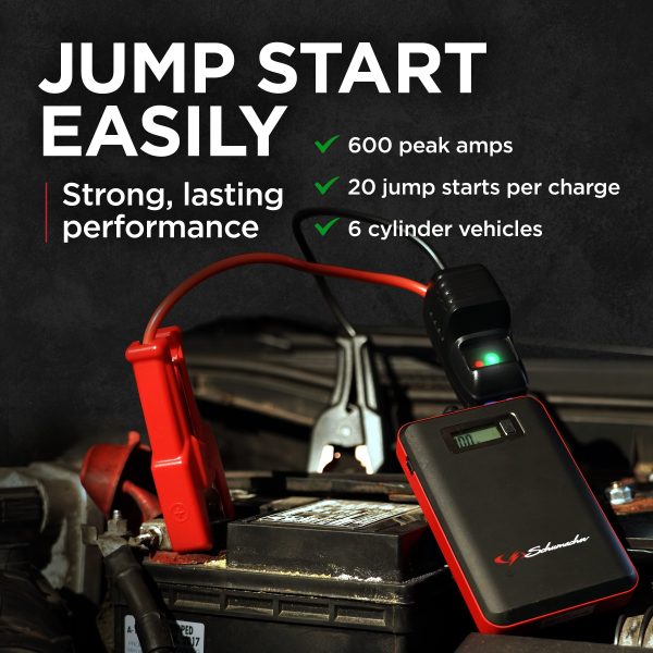 Schumacher Electric Rechargeable Lithium Jump Starter and Power Pack with USB and 12V DC Charging Ports, 600 Amp - Image 2