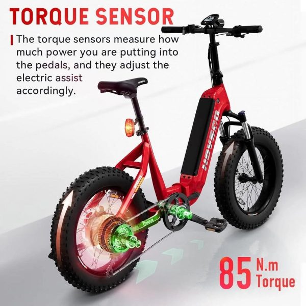 HOVSCO Folding Electric Bike, 750W Step-Thru 20 inch Fat Tire Ebike, 28 MPH, 48V 15Ah Removable Battery, Dual Hydraulic Suspension & Brake, Red - Image 4