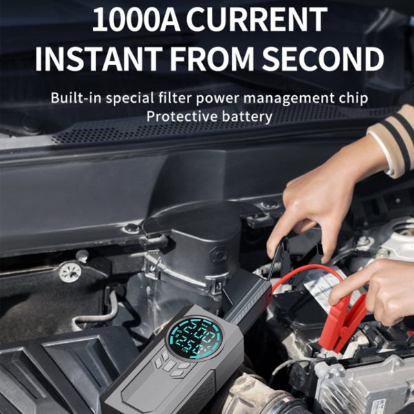 Ozmmyan Car Inflator Battery Jump 2-in-1 1000A Emergency Start Power Supply 12V Battery Pack Battery Booster Jump Box Portable Charger Jumper Cables LED Display Screen Car Accessories Clearance - Image 6