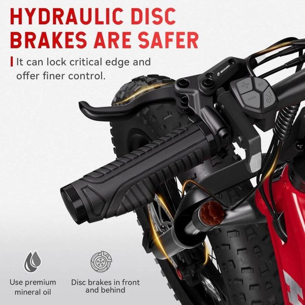 HOVSCO Folding Electric Bike, 750W Step-Thru 20 inch Fat Tire Ebike, 28 MPH, 48V 15Ah Removable Battery, Dual Hydraulic Suspension & Brake, Red - Image 5