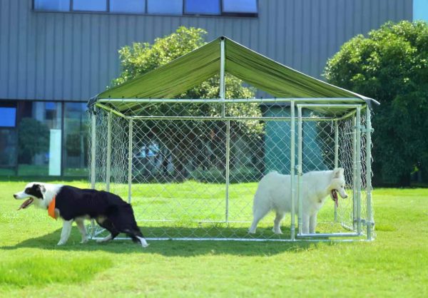 Petony Outdoor Dog Kennel Dog Cage Dog Playpen Dog Fence Chicken Coop Hen House Heavy Duty Pet Playpen with Large Galvanized Chain Link with UV and Water Resistant Black Proof Cover - Image 2