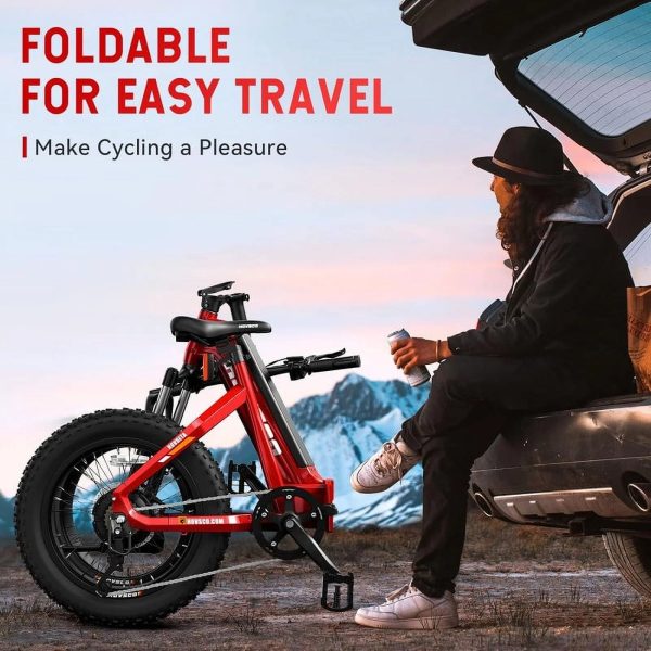 HOVSCO Folding Electric Bike, 750W Step-Thru 20 inch Fat Tire Ebike, 28 MPH, 48V 15Ah Removable Battery, Dual Hydraulic Suspension & Brake, Red - Image 8