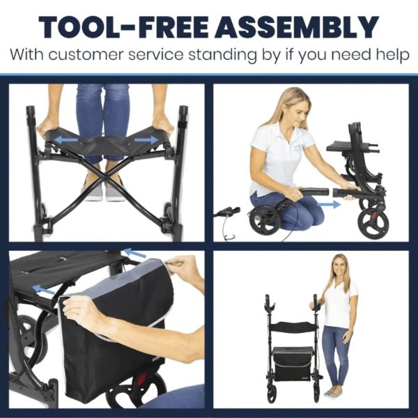 Vive Mobility Upright Walker with Seat, Standing Rollator, Foldable, Red - Image 7