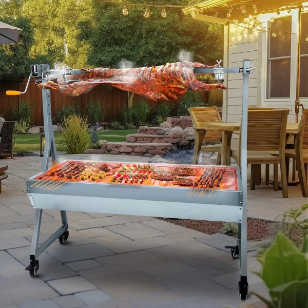 Rocita Rotisserie Grill Roaster, 132lbs Charcoal Grill Outdoor BBQ Grill Pig Lamb Spit Roaster with 25W Motor and Hand Crank - Image 7