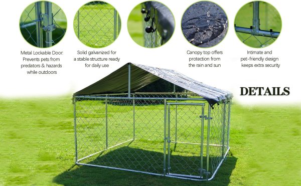 Petony Outdoor Dog Kennel Dog Cage Dog Playpen Dog Fence Chicken Coop Hen House Heavy Duty Pet Playpen with Large Galvanized Chain Link with UV and Water Resistant Black Proof Cover - Image 7