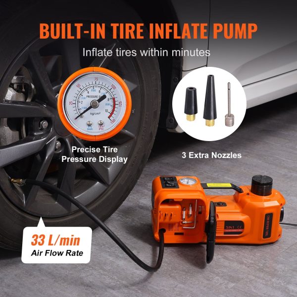 VEVOR Electric Car Jack, 5 Ton 12V Electric Hydraulic Car Jack with Impact Wrench Inflator Pump for SUV Sedans - Image 5