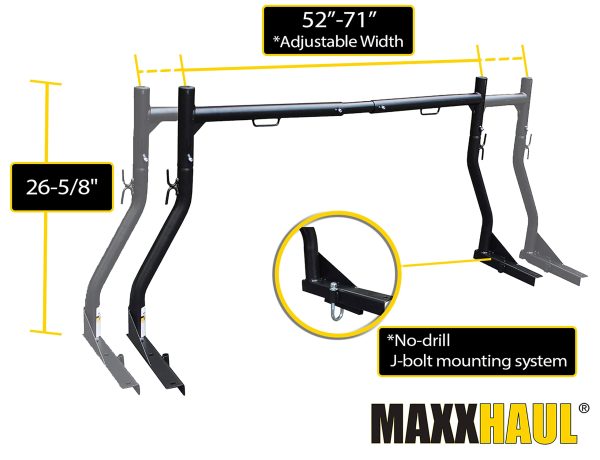 MaxxHaul 50241 Adjustable Steel Pick Up Truck Ladder Utility Racks-Pair, Black - Image 4