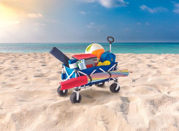 Mainstays Folding All-Terrain Wide-Track Wheeled Beach Wagon， Blue - Image 2
