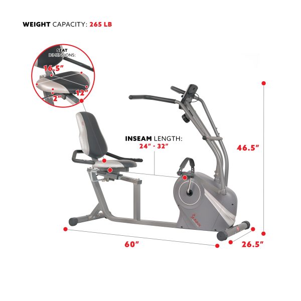 Sunny Health & Fitness Cross Trainer Magnetic Recumbent Bike with Arm Exercisers - SF-RB4936 - Image 6