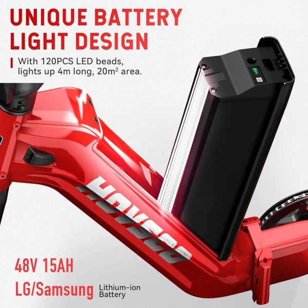 HOVSCO Folding Electric Bike, 750W Step-Thru 20 inch Fat Tire Ebike, 28 MPH, 48V 15Ah Removable Battery, Dual Hydraulic Suspension & Brake, Red - Image 6